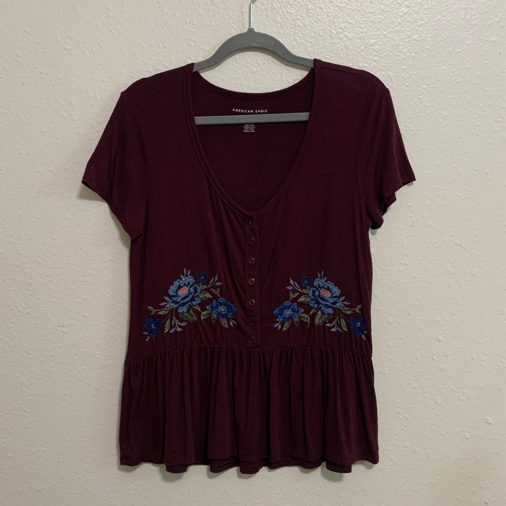 American Eagle Maroon Embroidered Top